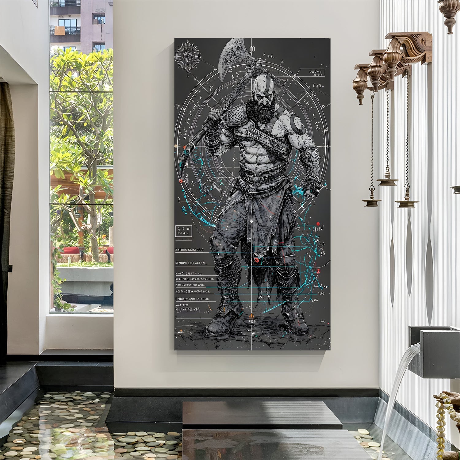 Kratos Wrath of Sparta canvas wall art featuring legendary warrior gaming artwork in premium canvas wrapped frame
