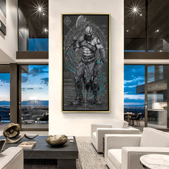 Kratos Wrath of Sparta artwork in luxury golden floater frame featuring epic mythological warrior design