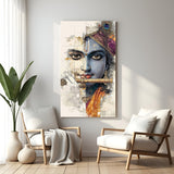 Lord Krishna canvas wall art with flute in canvas wrap style