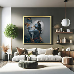 Krishna canvas wall art in golden floater frame for office and living space, combining spiritual balance, vastu alignment, and traditional beauty