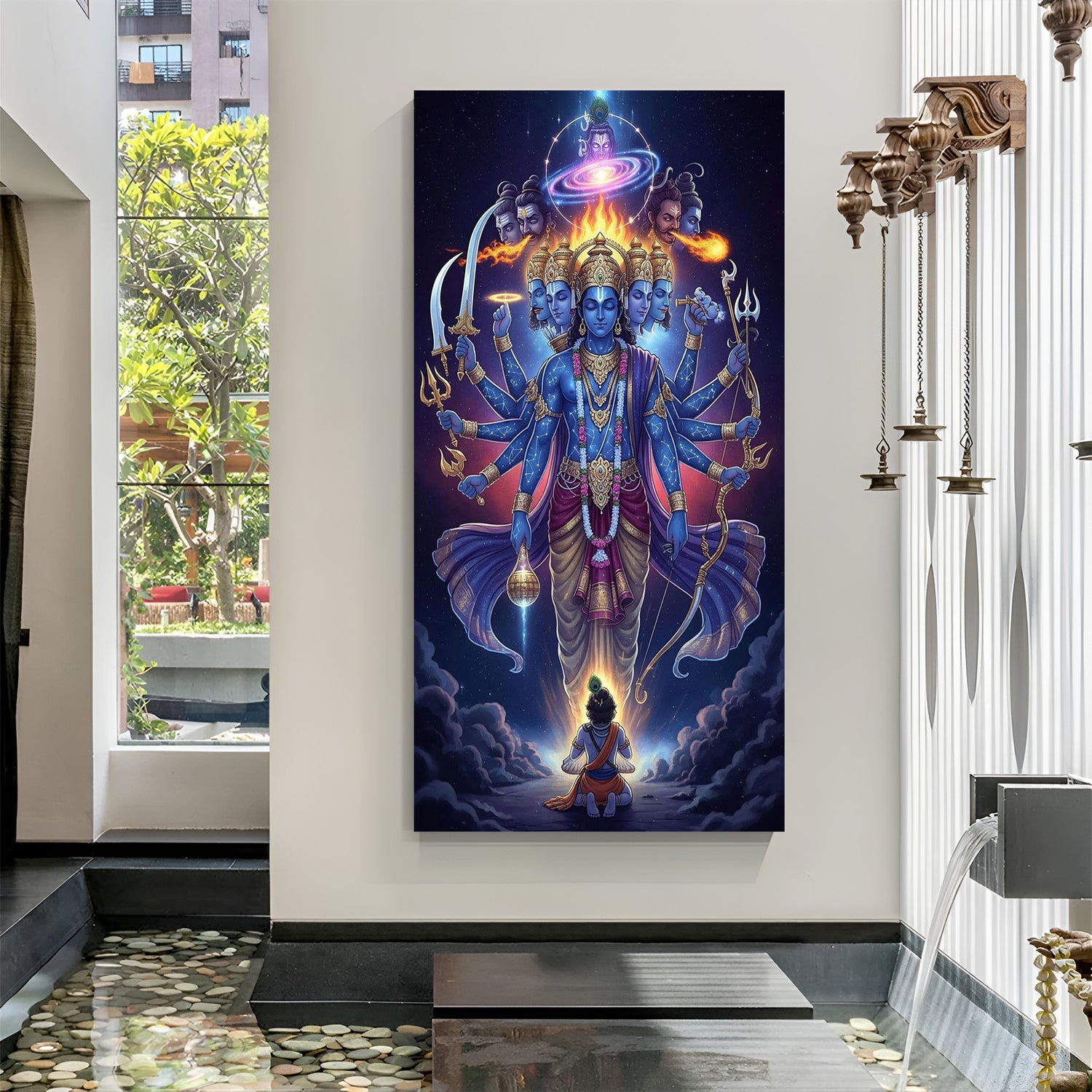 devotional shri krishna vishwaroop canvas wall art from bhagavad gita symbolizing surrender cosmic energy and divine protection for home decor