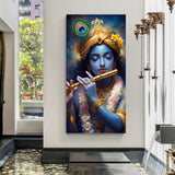 beautiful canvas wall art of krishna ji playing flute symbolizing love peace harmony and devotion suitable for living room bedroom and meditation area