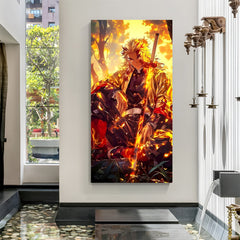 Kyojuro Rengoku canvas painting with sword anime artwork in canvas wrapped frame