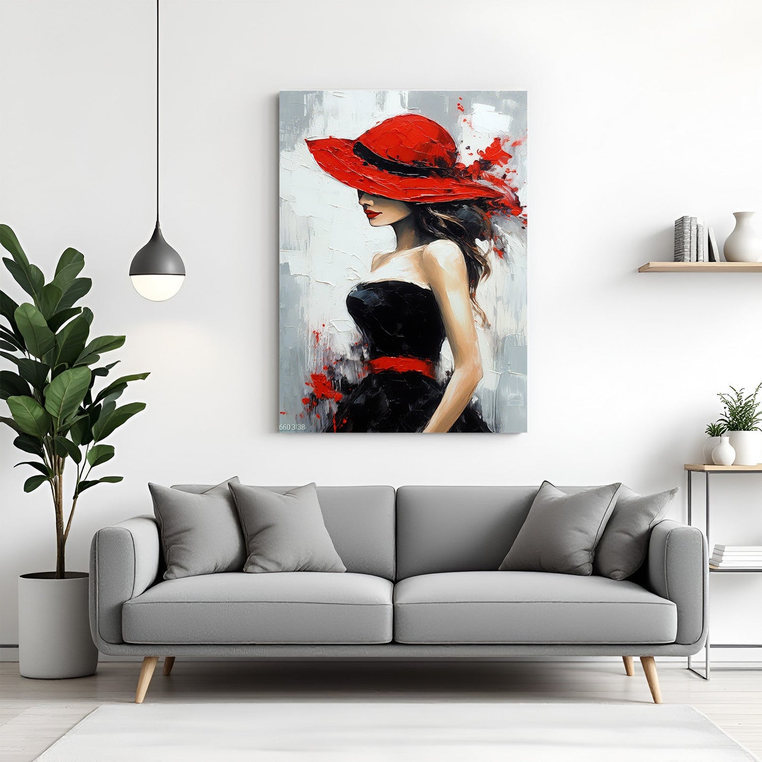 Abstract canvas wall art of a woman in a red hat – painted female figure with hidden face for modern and elegant home decor
