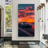 Canvas wall art of Lamborghini Aventador during a stunning sunset shoot—perfect for luxury car decor and stylish interiors