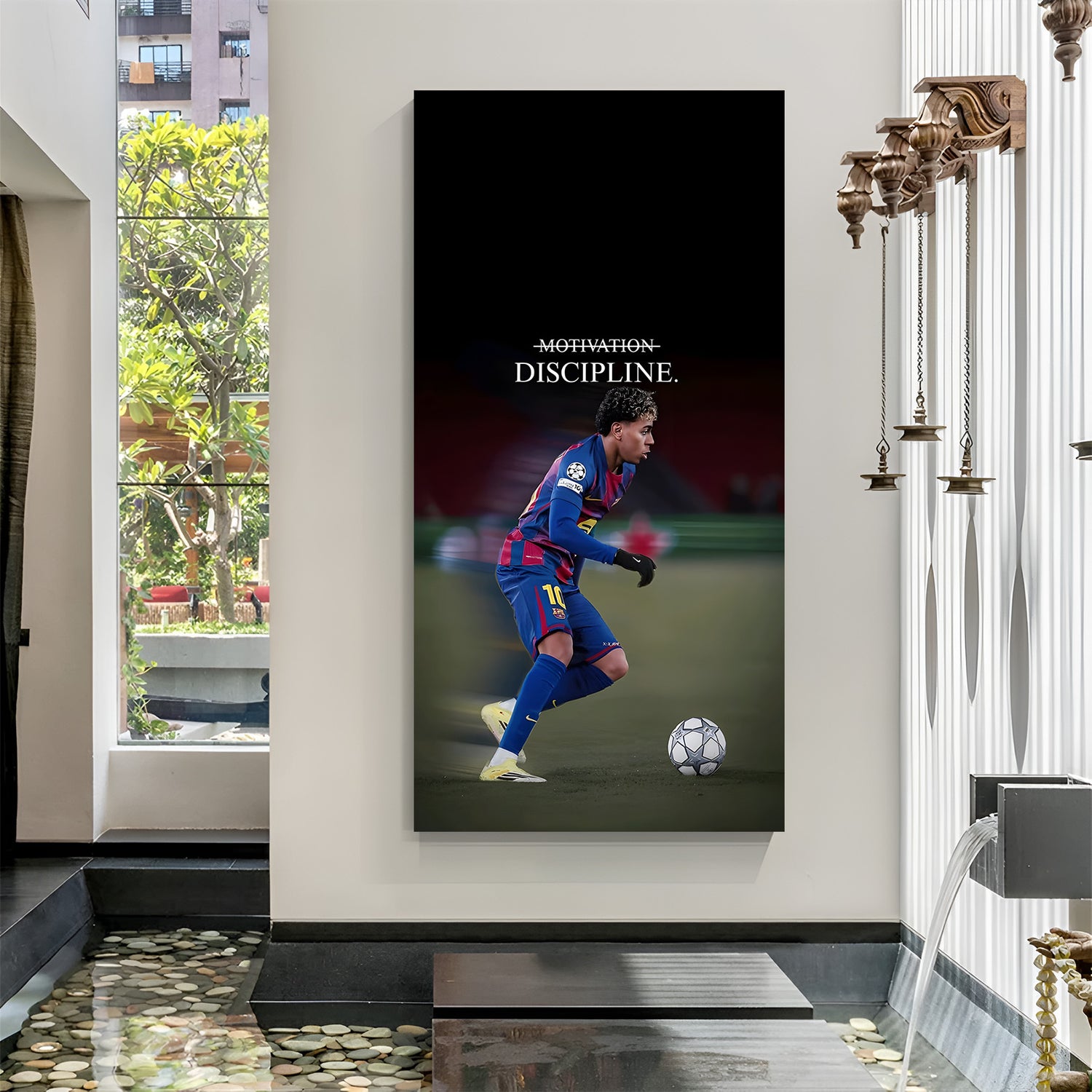 Lamine Yamal football motivation canvas wall art playing football with discipline text modern sports decor