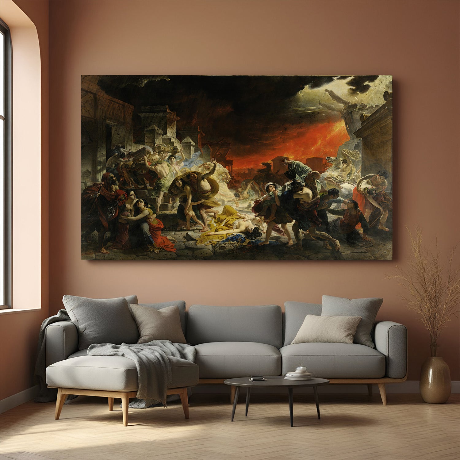 Vintage canvas print of The Last Day of Pompeii—dramatic ancient painting with aged classical style