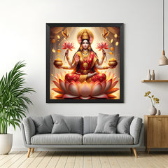 maa laxmi vastu wall art in black floater frame for spiritual decor bringing positive energy and financial abundance to interiors