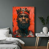 Modern canvas artwork of LeBron James wearing a crown in king style, bold and expressive tribute wall decor for fans of basketball and athletic greatness