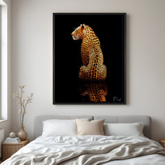 Leopard artwork in black floater frame – stylish animal wall painting