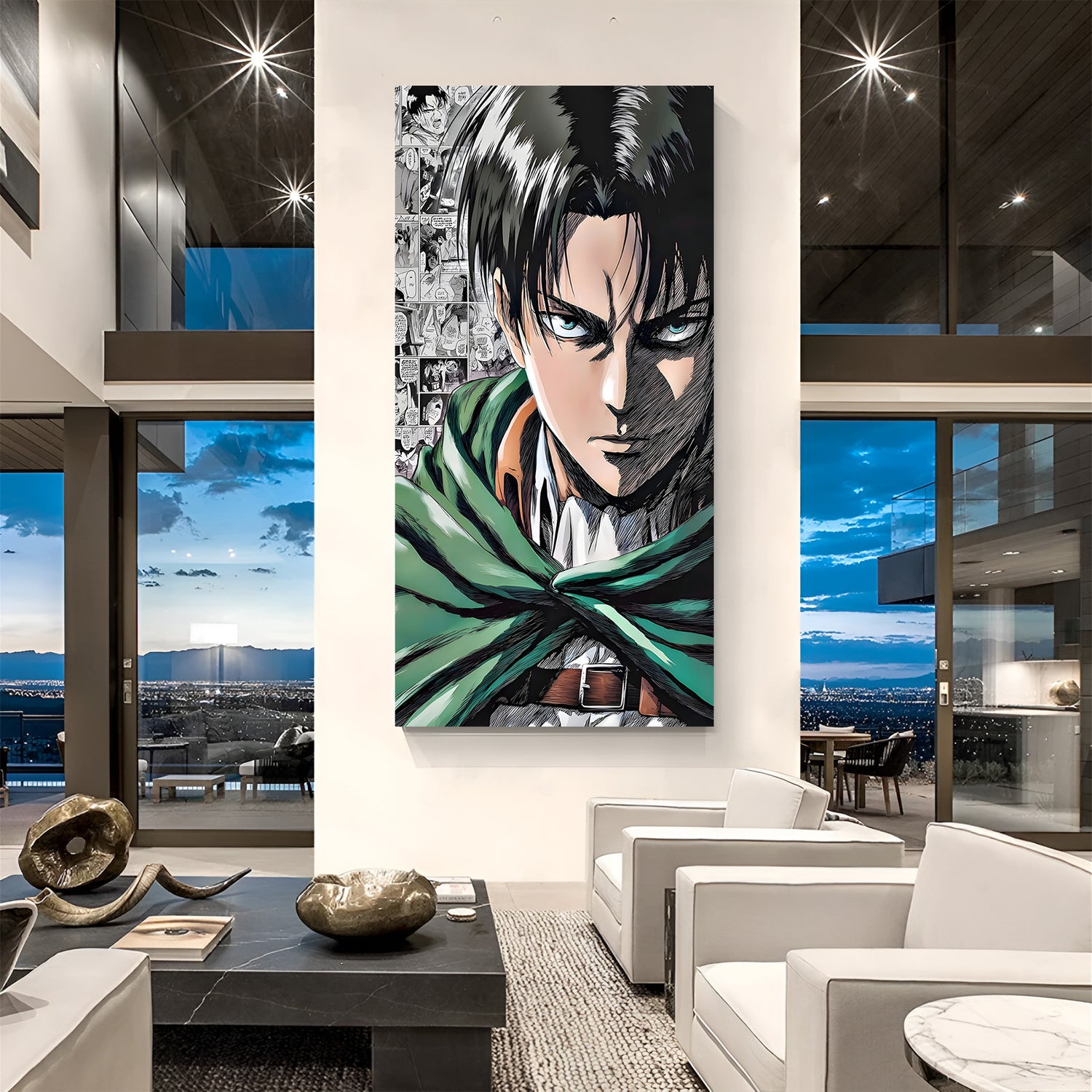 Levi Ackerman Attack on Titan canvas painting with manga-style anime artwork in canvas wrapped frame