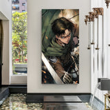 Levi Ackerman vertical anime canvas wall art action scene