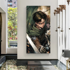 Levi Ackerman vertical anime canvas wall art action scene