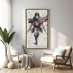 Anime Levi wall art canvas with golden frame minimalist decor