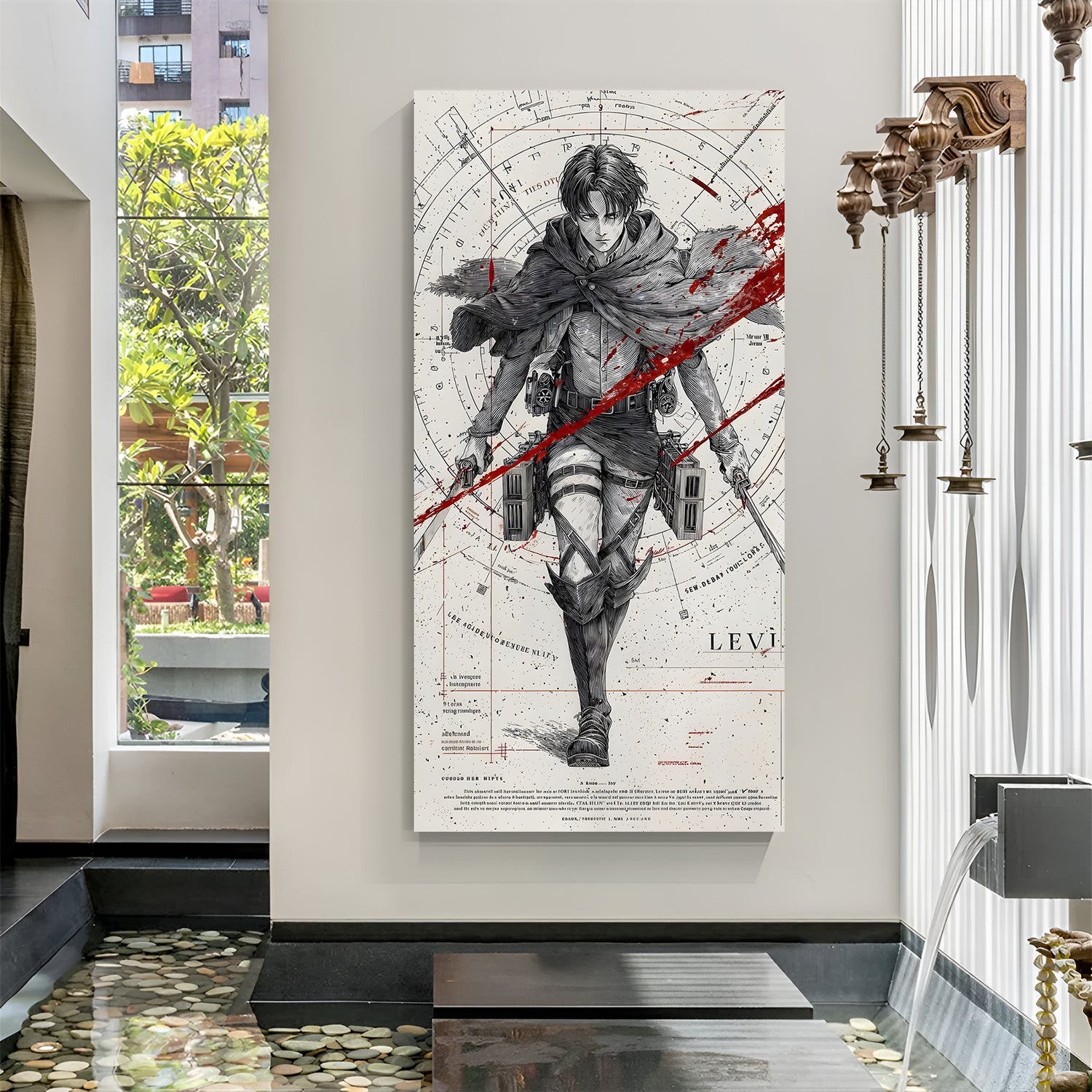 Levi anime warrior canvas wall art with minimal black and white design