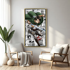 Levi Ackerman manga canvas wall art with golden frame