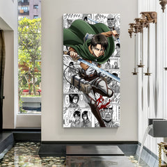 Levi Ackerman manga style anime canvas wall art vertical