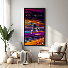 Risk Over Regret space motivational wall art in elegant black floater frame featuring galaxy-inspired design