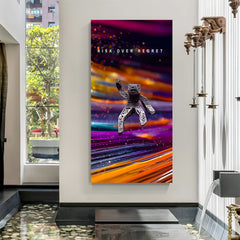 Limitless Leap Risk Over Regret space motivation canvas wall art in premium wrapped frame with inspiring cosmic scenery