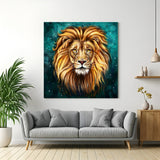 Canvas wall art featuring a lion’s face with a mystical, magical background, perfect for modern home or office decor that blends strength and imagination