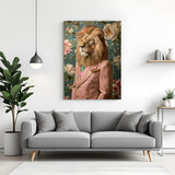 Canvas wall art featuring a lion dressed in a checkered suit, perfect for modern and stylish interiors that blend animal strength with fashion elegance