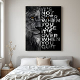 Half face lion motivation canvas wall art with never quit inspirational quote decor