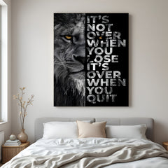 Half face lion motivation canvas wall art with never quit inspirational quote decor