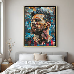 Lionel Messi painted style artwork in golden floater frame luxury football wall painting decor