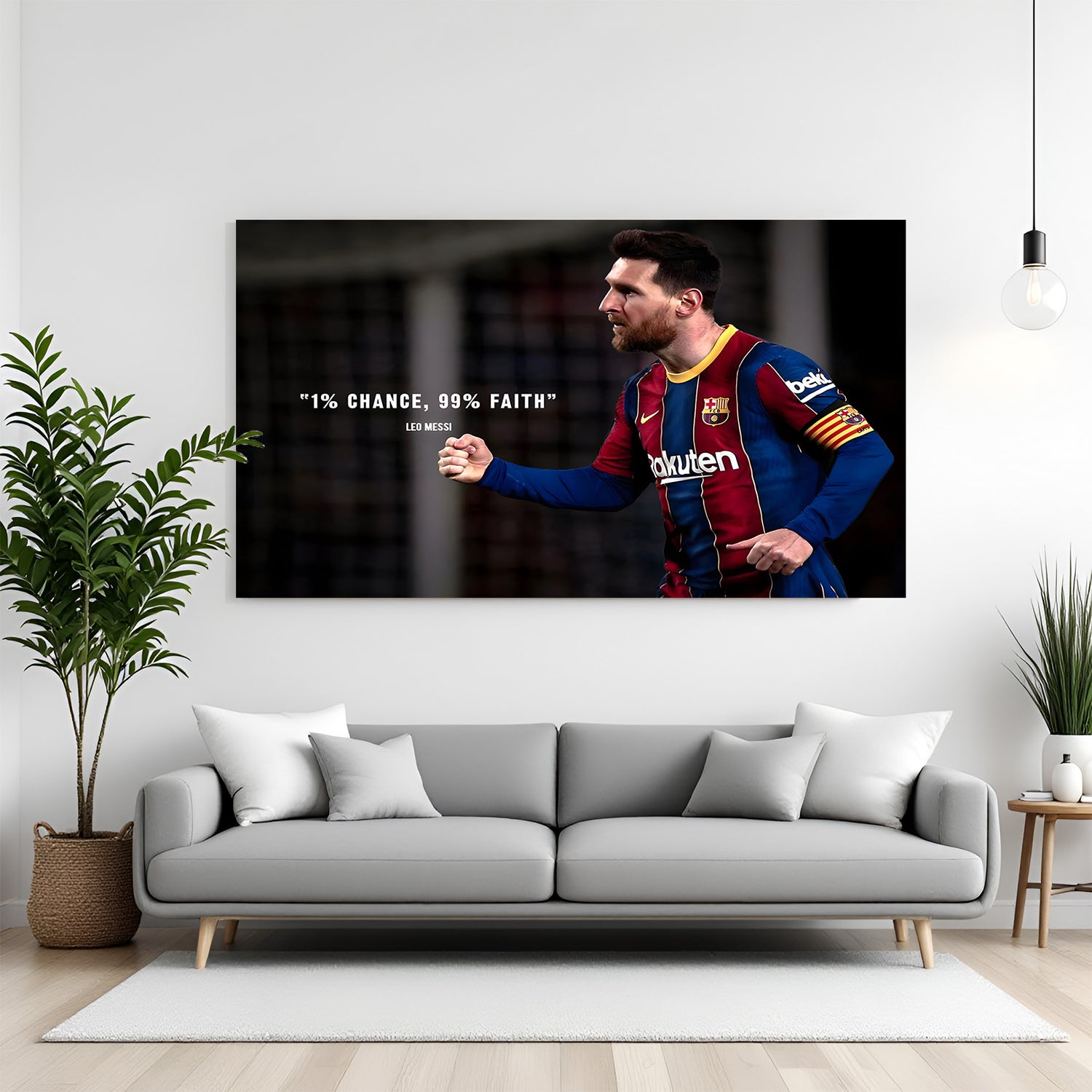 Lionel Messi football motivation canvas wall art with 1 percent chance 99 percent faith quote sports decor