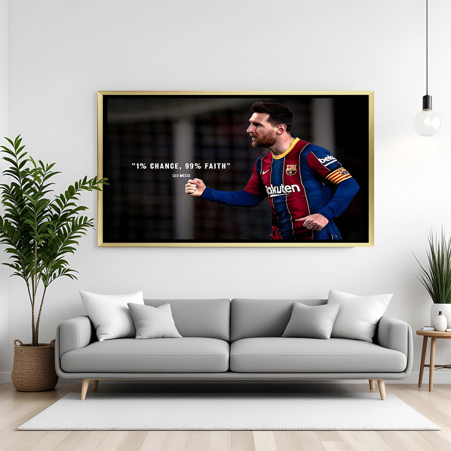 Lionel Messi inspirational football artwork in golden floater frame luxury sports wall painting decor