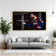 Lionel Messi inspirational football artwork in golden floater frame luxury sports wall painting decor