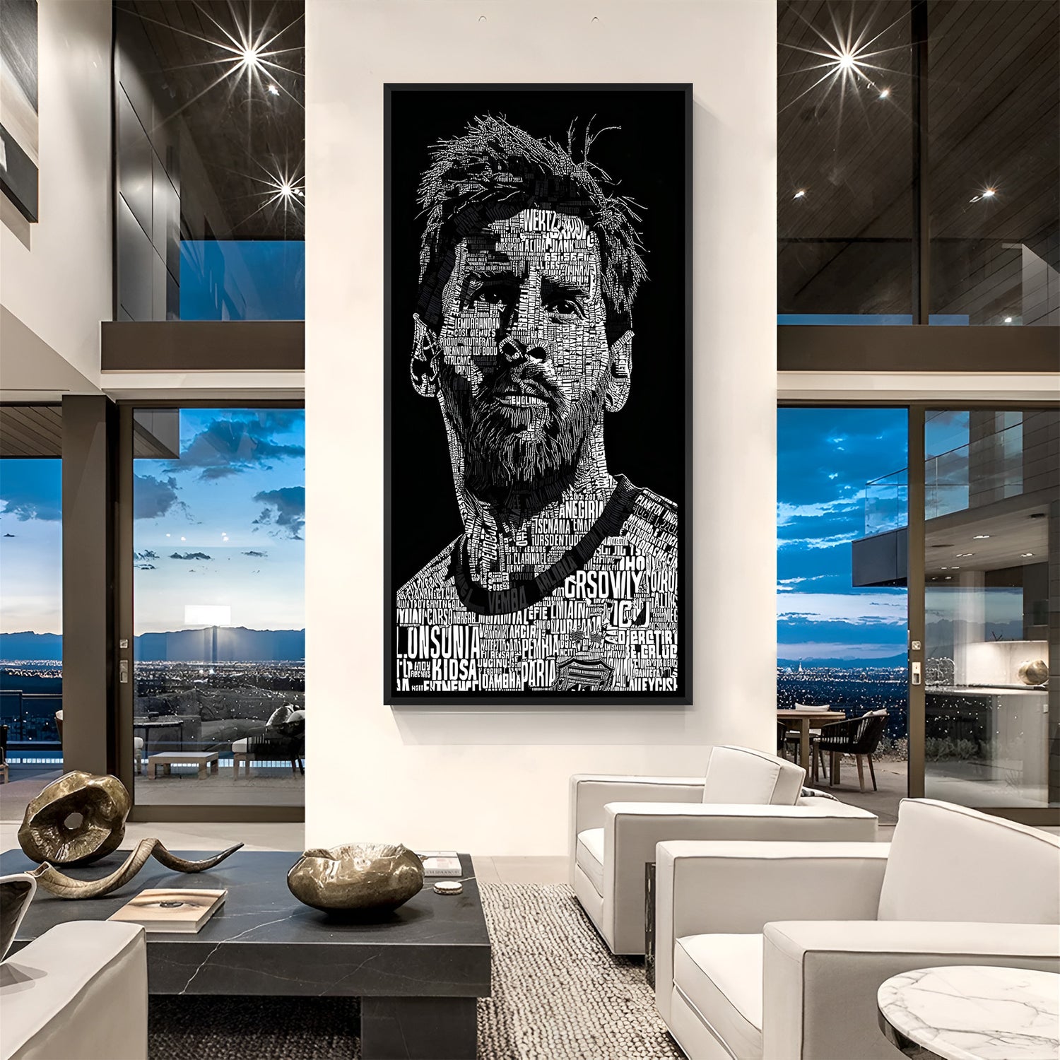 Messi inspirational football wall art in black floater frame premium soccer canvas decor