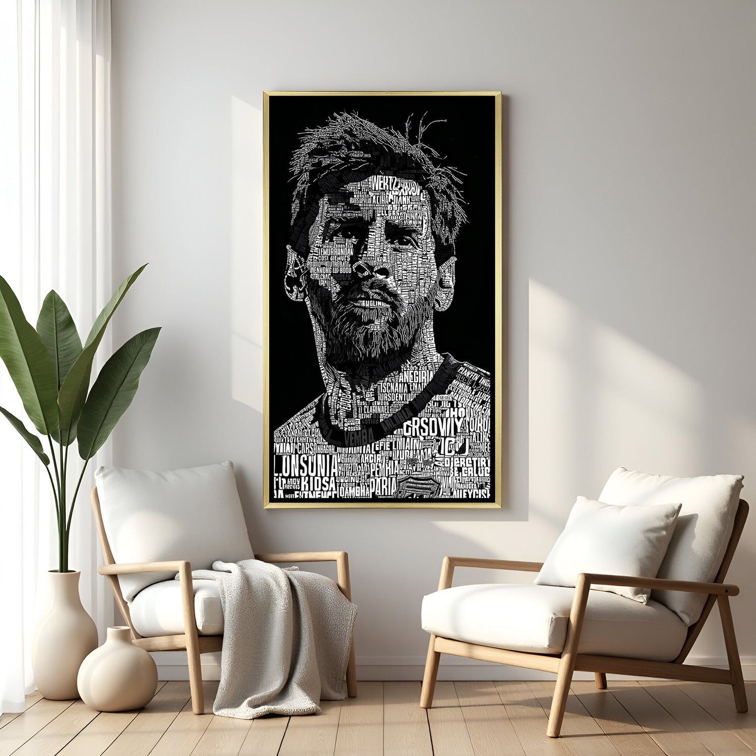 Lionel Messi motivational football artwork in golden floater frame luxury sports wall painting