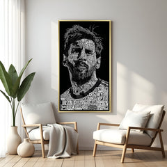 Lionel Messi motivational football artwork in golden floater frame luxury sports wall painting