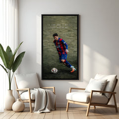Messi motivational football wall art in black floater frame premium soccer canvas decor