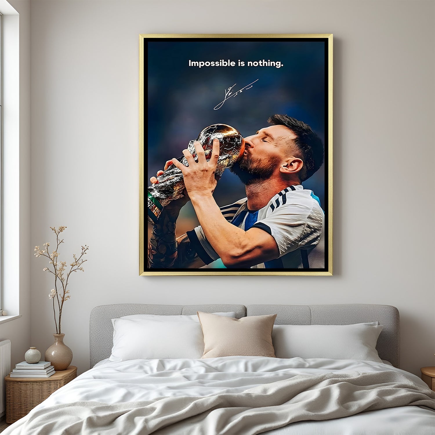 Lionel Messi inspirational football artwork in golden floater frame luxury sports wall painting decor