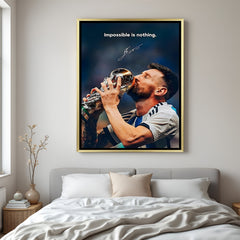Lionel Messi inspirational football artwork in golden floater frame luxury sports wall painting decor