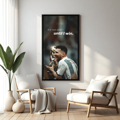 Messi motivational football wall art in black floater frame premium soccer canvas decor