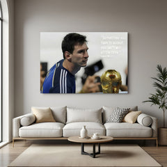Lionel Messi football motivation canvas wall art with inspirational resilience quote sports decor