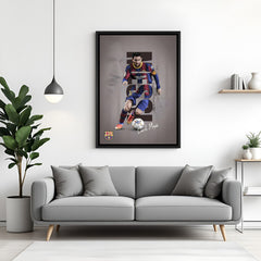 Messi playing football wall art in black floater frame premium sports canvas decor