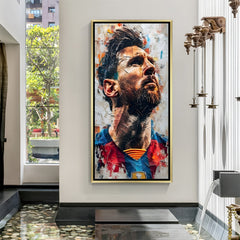 Lionel Messi motivational football artwork in golden floater frame luxury sports wall painting
