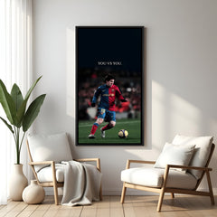Messi motivational football wall art in black floater frame premium soccer canvas decor