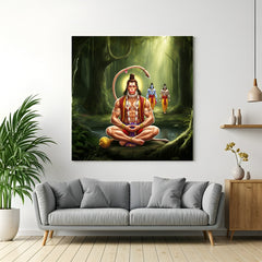 Lord Hanuman canvas artwork symbolizing divine strength and protection, perfect vastu decor for home gym, temple room, or spiritual wall space