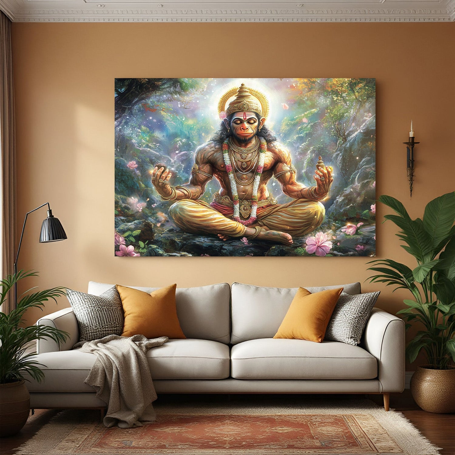 Lord Hanuman Vastu canvas wall art representing divine blessings, power, and peace for spiritual home and office wall decoration