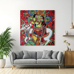 Lord Krishna Kerala mural canvas painting – traditional South Indian art for ethnic and spiritual wall decor