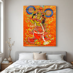 Lord Krishna Kerala mural canvas wall art in premium canvas wrapped frame with vibrant traditional detailing