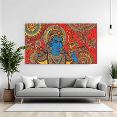 Lord Ram Kalamkari canvas painting with traditional Indian spiritual artwork in canvas wrapped frame