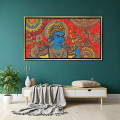 Lord Ram wall art in luxury golden floater frame with traditional Kalamkari design