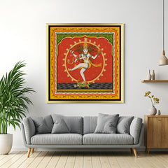 Lord Shiva canvas wall painting in golden floater frame for Vastu-aligned spiritual Indian interiors