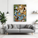 Lord Vishnu Vaikuntha Splendor Kerala mural canvas wall art in premium canvas wrapped frame with traditional temple artwork